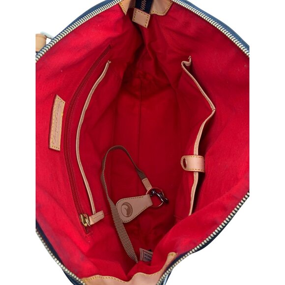 Dooney & Bourke Large Black Patent Leather Satchel Bag Tan Trim & Strap T10653 - Picture 5 of 8